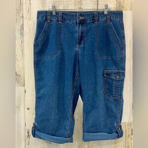 Coldwater Creek Denim Cuffed Capris Cargo Shorts Size 16